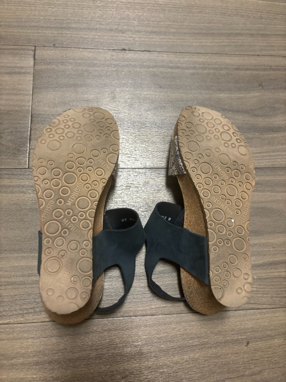 Mephisto Women's lissia Navy and Beige Cork Wedge Sandal with Buckles - Picture 8 of 10